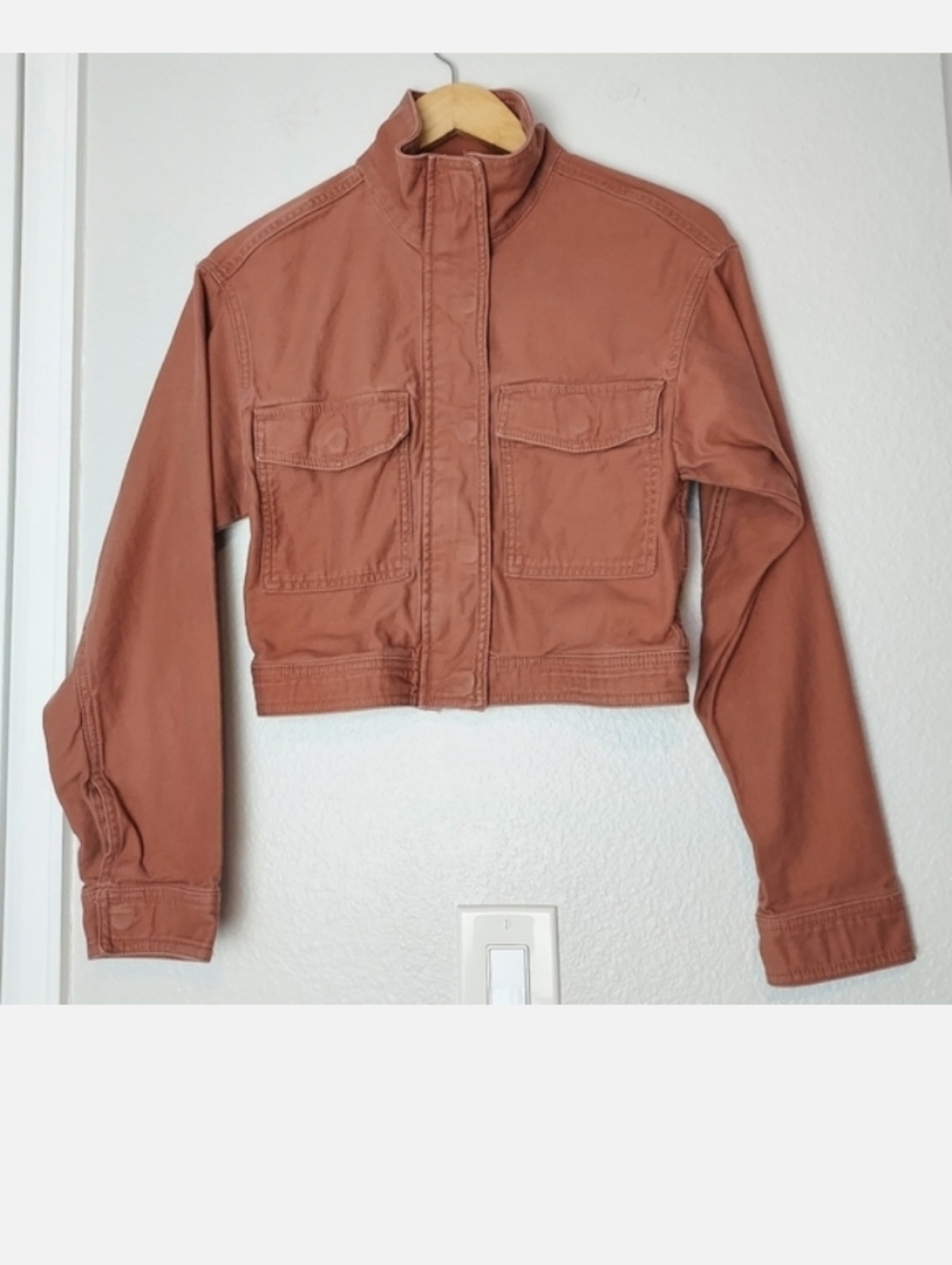 Abercrombie & Fitch Rust Denim Utility Cargo Cropped Zip Up Jacket Small